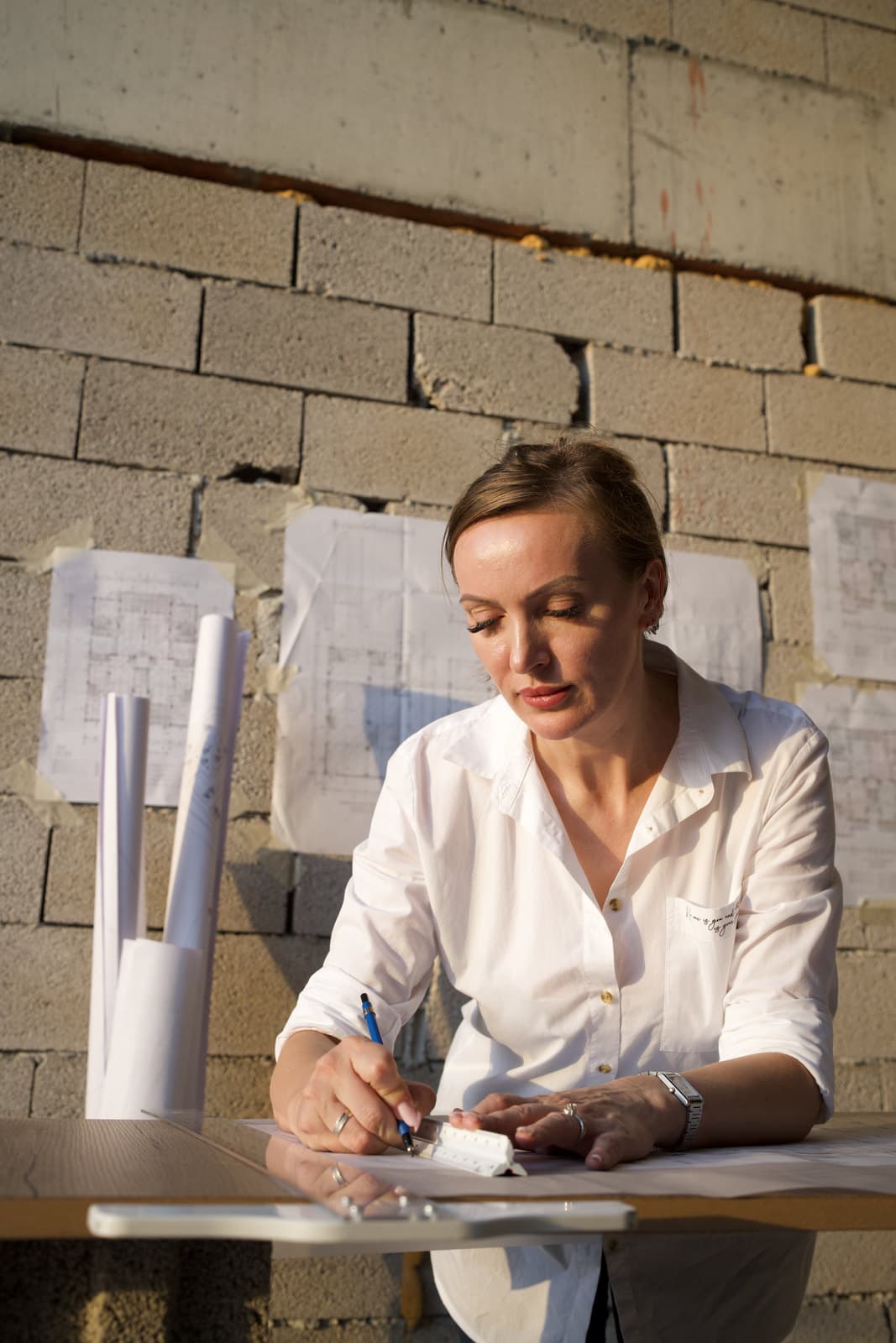 Alina Berez working on architectural drawings